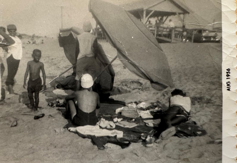A photo from 1956 shows a family on what is now Johnnie Walker Beach. The original pavilion can been seen in the background. The Lewes African American Heritage Commission is planning to build a replica pavilion at the beach. PHOTO COURTESY KATHERINE “KITTY” PERRY